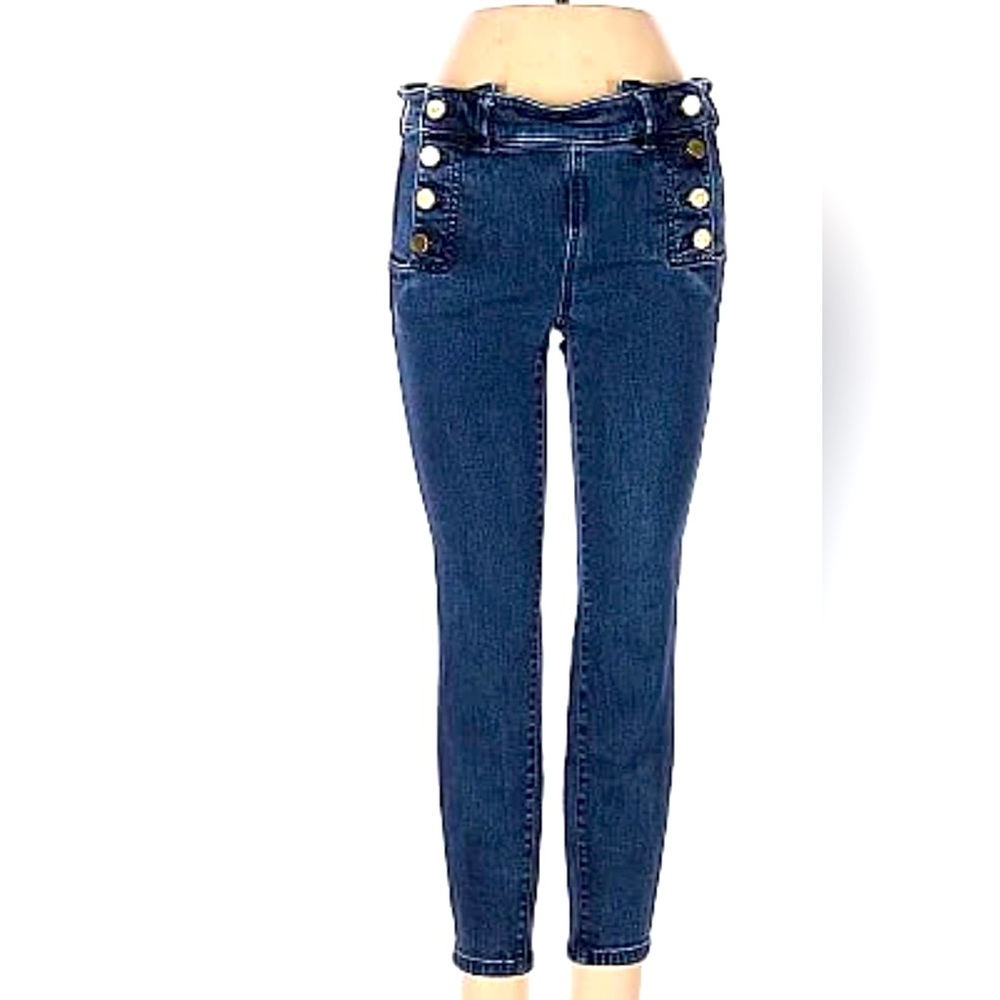 Ann Taylor The Skinny Dark Wash Sailor  style button front, Jean.